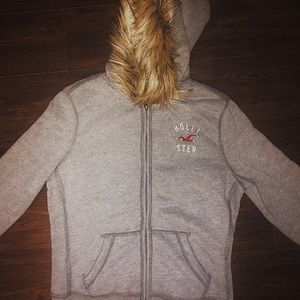 Hollister Gray Jacket w/ Fur Lining